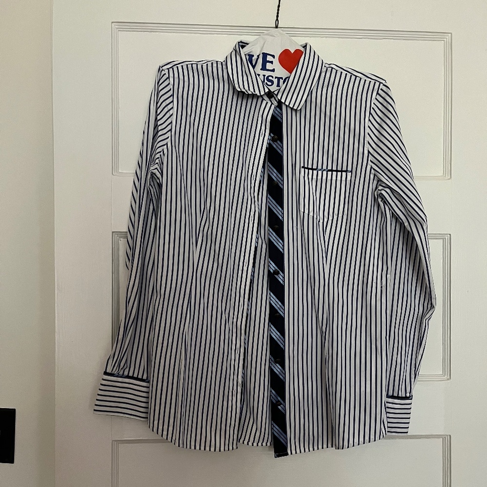 EUC Brooks Brothers red fleece button-down, size 2, blue and white stripes